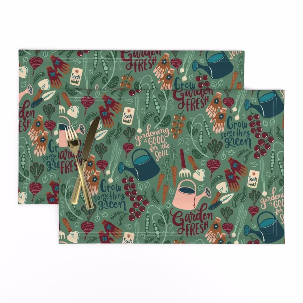 Gardening Placemats | Set Of 2 - Grow Something Green By New_Branch_studio Typography Veggies & Herbs Cloth Spoonflower