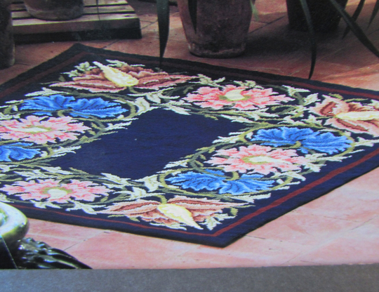 Hibiscus Flower Needlepoint Tapestry Rug, Pillow Pattern/ Traditional Border Needlework Pattern Of William Morris Design