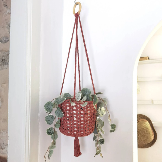 Terracotta Crochet Plant Hanger Indoor, Hanging Planter, Boho Style Wall Planter Succulent