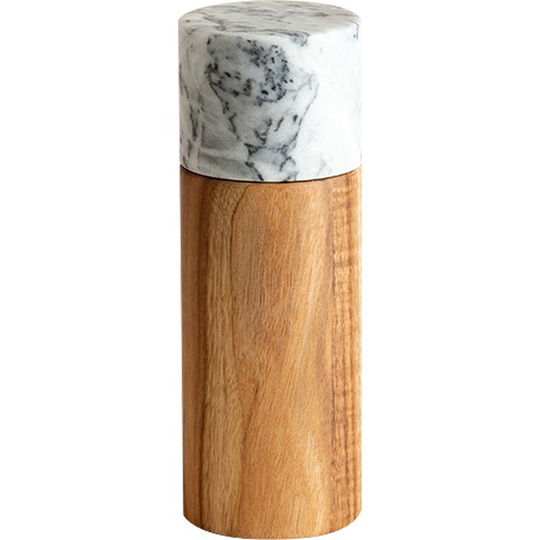 Salt and pepper grinder set, stainless steel manual pepper grinder, adjustable thickness Acacia wood pepper mill (white marble)