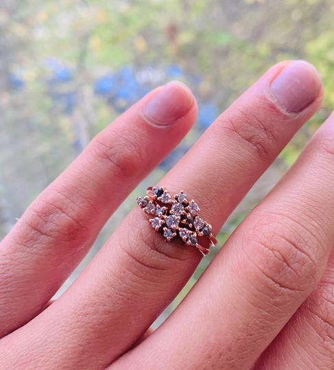 Salt & Pepper Diamond Engagement, Cluster Ring, 9K/14K/18K Yellow Rose Gold, Engagement Ring Pepper Rustic, 2 Rings