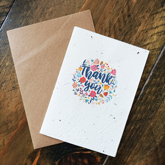 Thank You Plantable Wildflower Seed Greeting Gift Card, A6, Recycled, Compostable, Zero Waste. Vida Natural