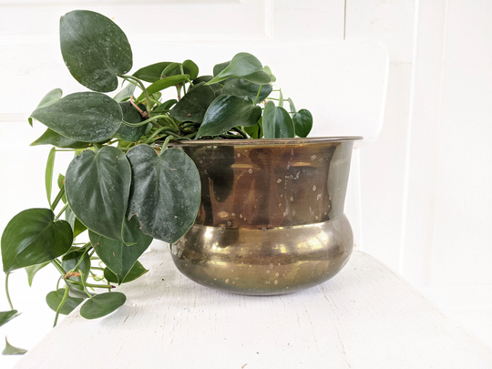 Vintage Brass Planter, Metal Pot, Indoor Bohemian Decor, Outdoor Pot