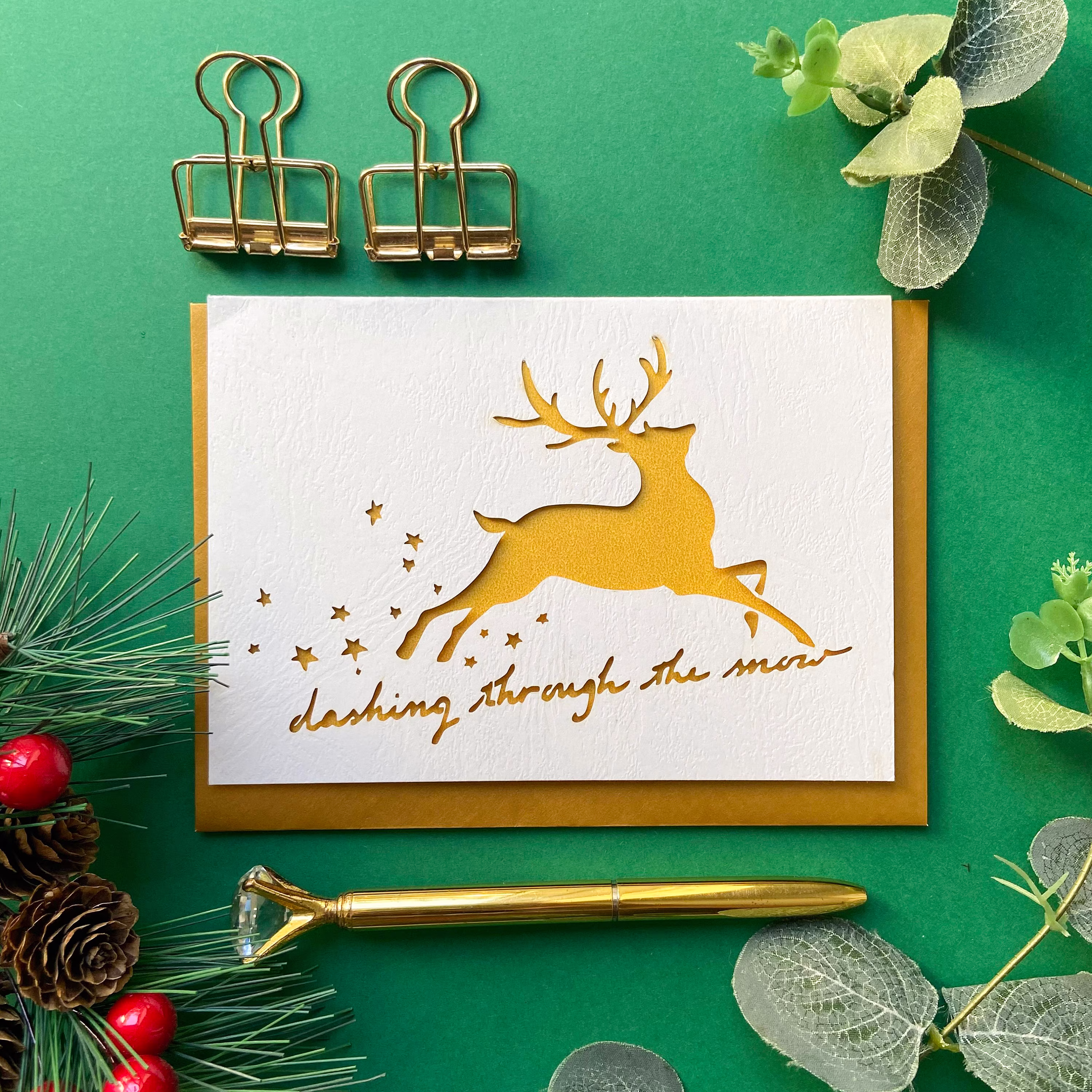 Deer Christmas Card, Dashing Through The Snow Jingle Bells Lyrics Card For Men, Cards