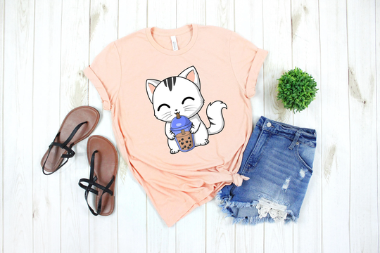 Boba Milk Tea Apparel - Gift For Lover Kitten Kawaii Neko Shirt Yummy Drink Tee Asian Clothes Bubble