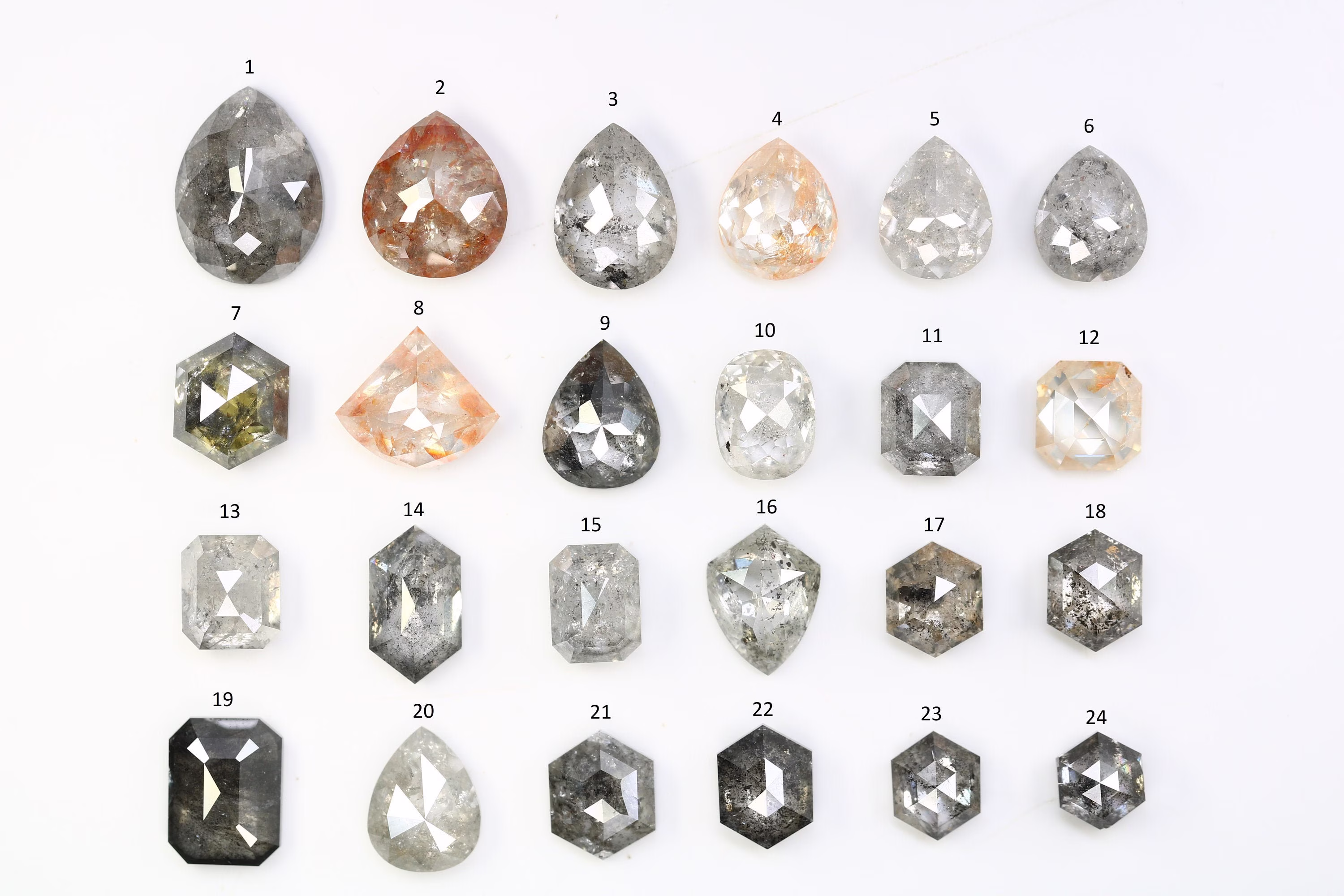 Salt & Pepper Diamond Ring, Natural Loose Pear, Oval, Hexagon, Shield Cut Diamond