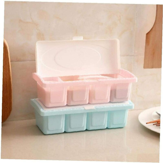 1pc Spice Jar Plastic Condiment Box Seasoning Container Storage Rack with Spoon Random Color - Readcly