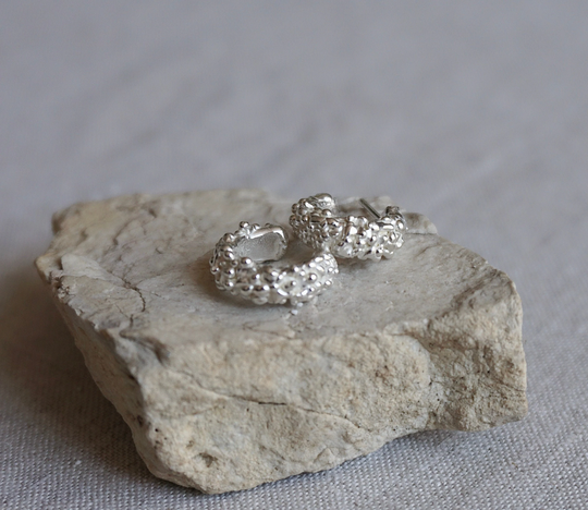 Chunky Recycled Silver Organic Huggie Hoop Earrings