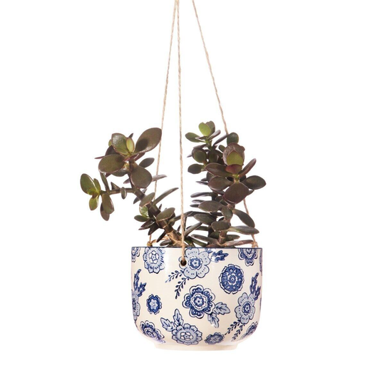 Ceramic Blue Willow Hanging Flower Plant Planter Jar Kitchen Herb Pot