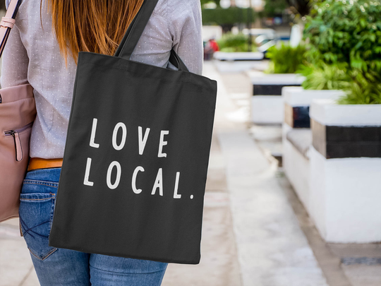 Organic Cotton Love Local Canvas Tote Black Market Bag Eco Friendly Gifts Reusable Grocery Shopping Zero Waste Gift Business Bags