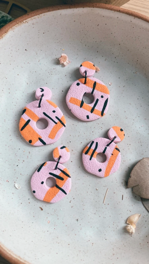 Textured Minimal Line Pattern, Organic Hoops Or Trapezoid Drop | Polymer Clay Colourful Statement Earrings Gifts For Her