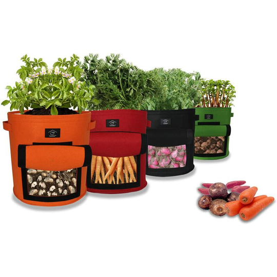 Garden Planting Bags, 4 x 9 Gallon Vegetable Bags, Nonwoven Window Potato Planting Bags (4, Terracotta + Yellow + Black + Green)