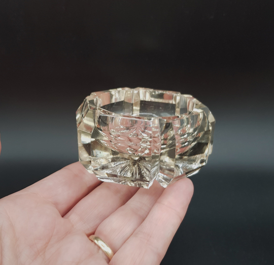 Open Table Salt Large Hexagonal Faceted Glass Vintage Tableware
