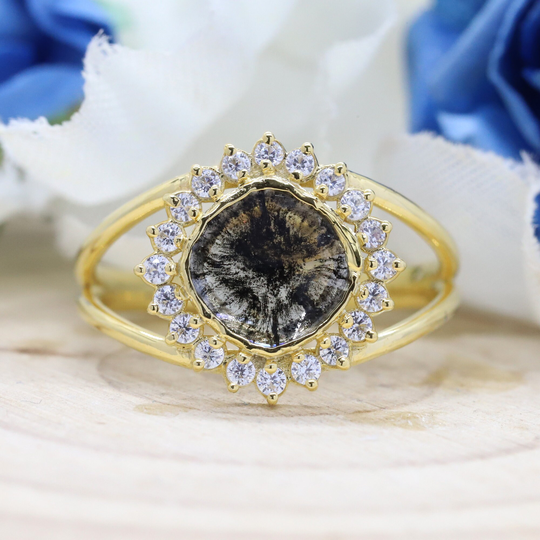 14K & 18K, Salt & Pepper Diamond, Gold Ring, Slice Natural Diamond Engagement Wedding Objr-81