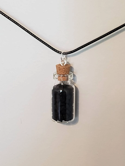 Black Salt Mini Glass Bottle Charm Corked Stopper Cord Necklace Pendant Tiny Jar Jewelry Set Re Fillable ~Protection~ Graduation Bulk