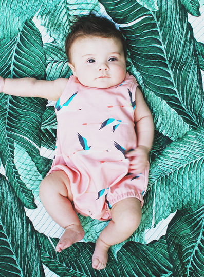 Flamingo Bubble Romper // Organic Baby Playsuit Pink Girl Organic Clothing Summer Clothes