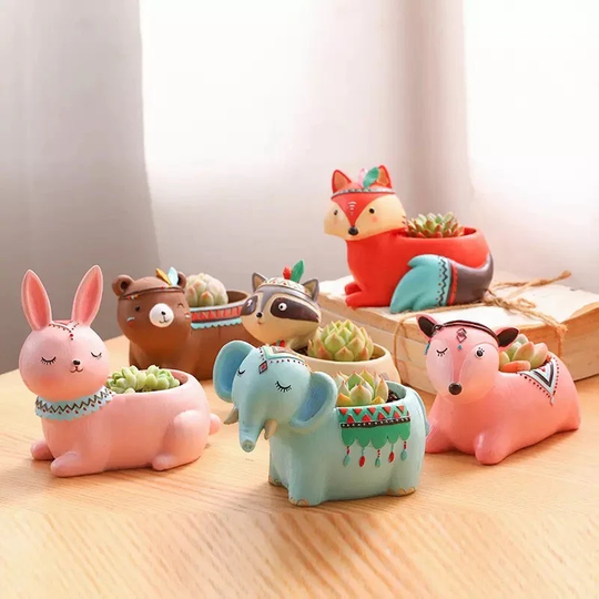 Animal Plant Pot, Pot For Succulents Plants, Elephant, Fox, Rabbit, Racoon, Bear, Deer, Flower Planter, Ornament, Pen
