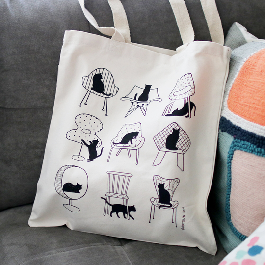 Organic Cotton Heavy Canvas Tote Bag-Cats & Chairs
