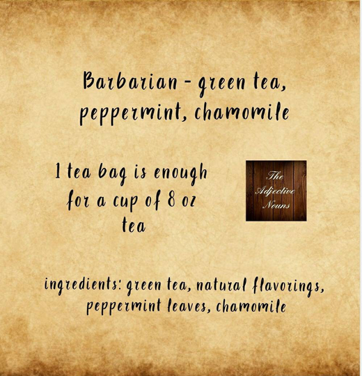 Barbarian Tea Bag - Green Tea, Peppermint, & Chamomile Custom Blended Adventurers Class Fandom Blend Nerdy Geeky 5E Bags