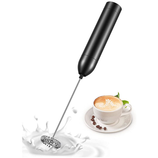 Heguyey - Milk Frother Electric, Aluminum Alloy Mini Handheld Manual Milk Frother Wand, High Performance 12000RPM Motor, Battery Powered Milk Frother