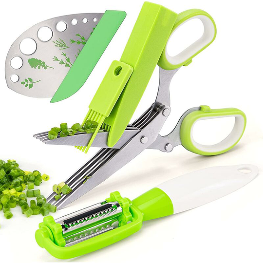 Deckon - Herb Scissors Leaf Scissors, Stainless Steel 5-blade Kitchen Scissors Compatible With Cutting Chicken, Poultry, Fish, Meat, Vegetables,