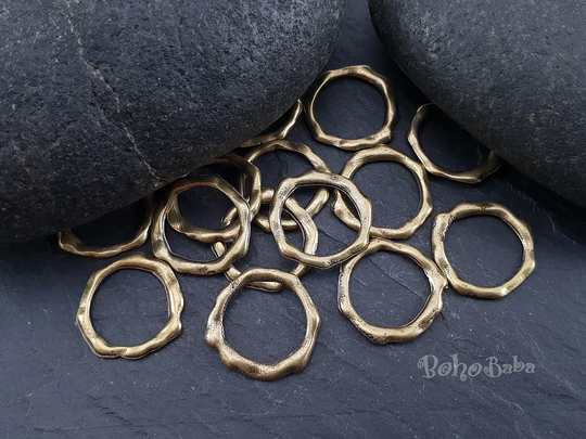 8 Pc, Bronze Hoop, Organic Hoop Rings, Circle Pendant, Loop Connector, Closed Ring, Antique Large Jump Ring