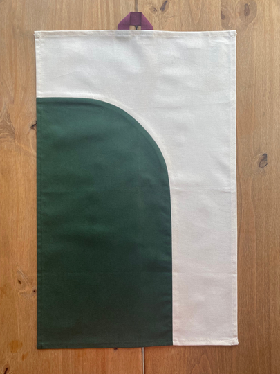 Colour Block Handmade Towel - Drop Print Oat/Forest 100% Cotton