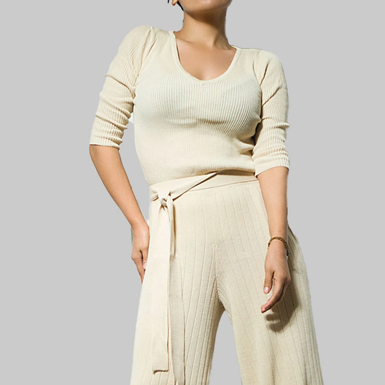 V Neck Organic Cotton Top - Cocktail Blouse - Elegant Blouse - Fitted Eco Top - Summer By Sonqo