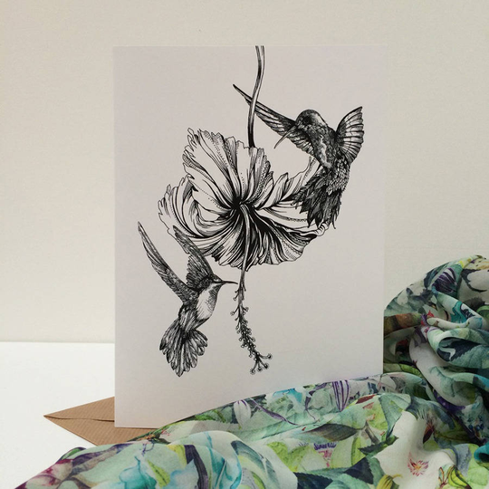 Hibiscus Hummningbirds Greeting Card