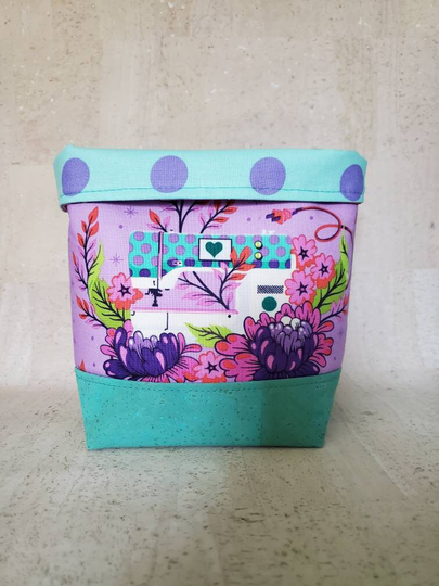 Sewing Room Organizer, Basket, Tula Pink Cork Leather Bottom Gift For Quilter, Crafter, Fabric Basket