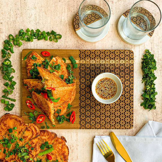 Hibiscus Rectangle Wood Placemats With Marble Coasters
