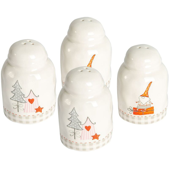 4 Piece Patchwork Christmas Salt & Pepper Shakers Set - White - Nicola Spring
