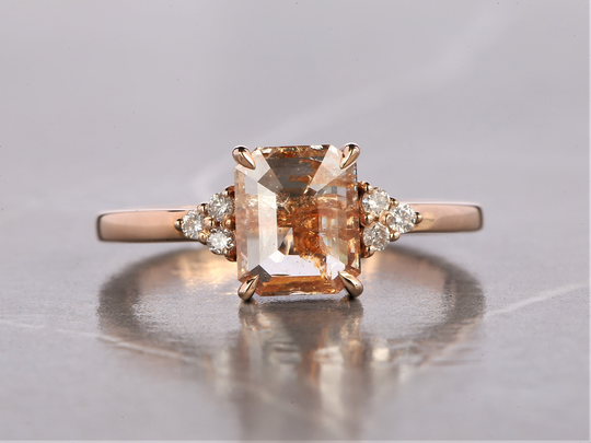 Salt & Pepper Diamond Ring Emerald Orange Color Engagement Cluster Anniversary Gift