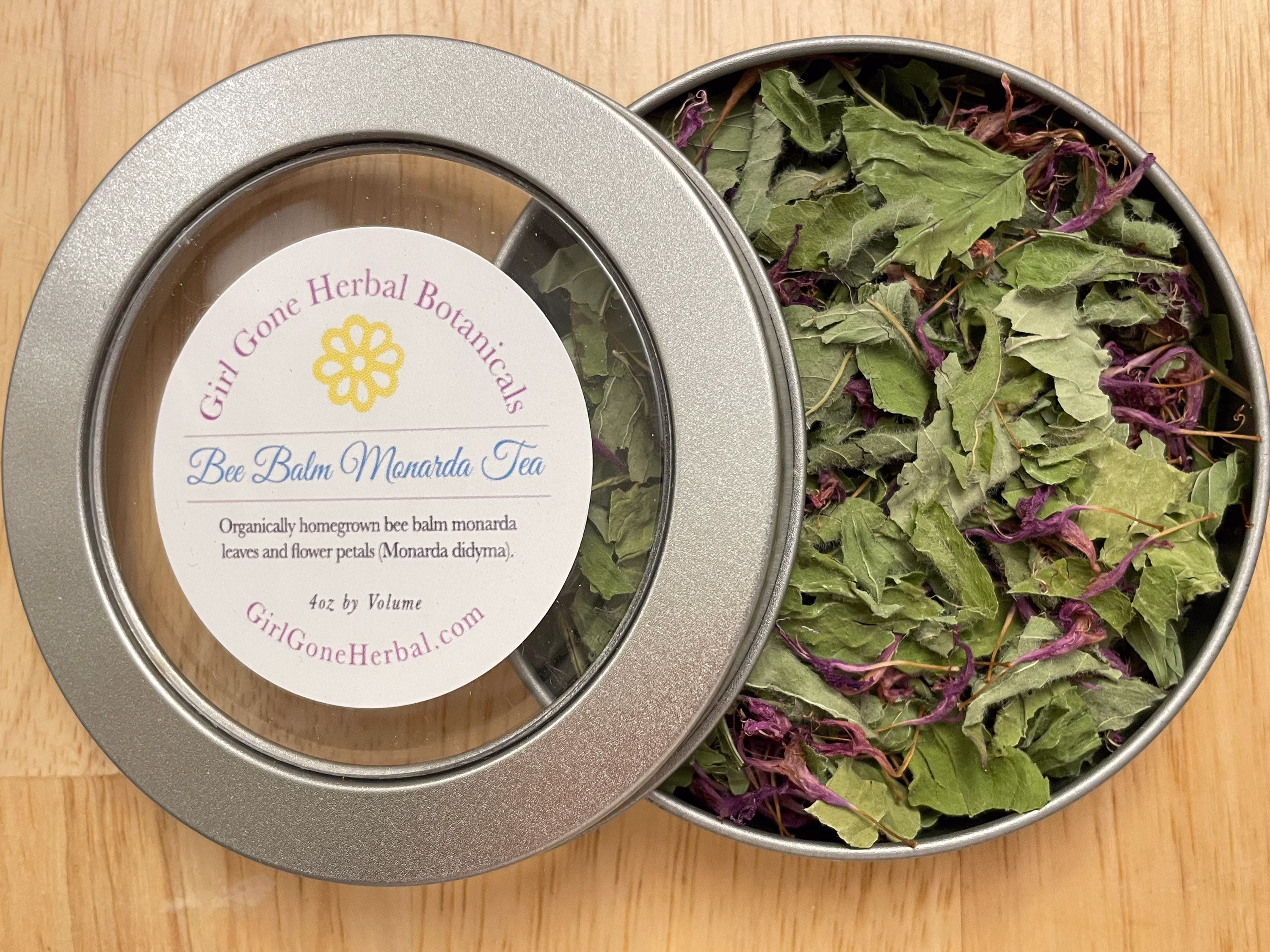 Bee Balm Monarda Herbal Tea, Organic Homegrown Balm, Oswego Loose Leaf Tea Tin, Medicinal Gourmet Horsemint, Bergamot