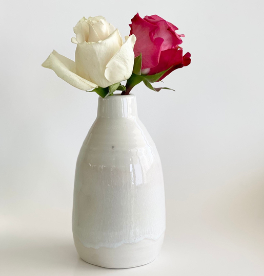 Porcelain Bud Vase, Small Pottery Off White Flower Ceramic Vase