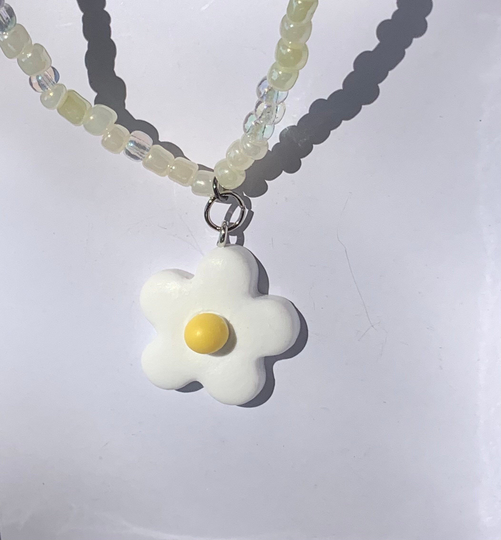 White Flower Seed Bead Necklace