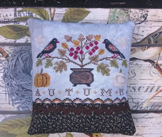 Seasons - Autumn By Lila's Studio Cross Stitch Chart Design Primitive Sampler Birds Fall Pumpkin Harvest