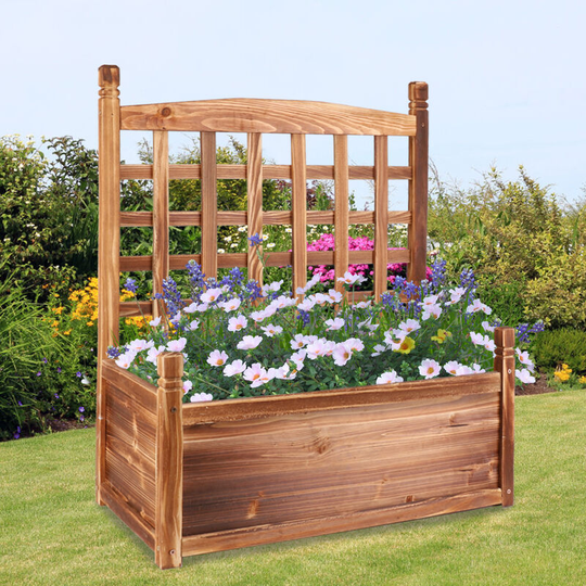 Unho - Wooden Garden Planter Plant Flowerpot Box With Trellis Support Patio Lattice , Small