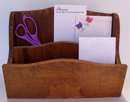 Wooden Desk Organizer With Carved Fan Shell Design On Front, Hang Wall Or Sit Desk, 1970's Vintage, Housewarming Gift