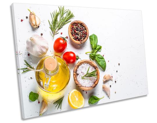 Spices Herbs Olive Oil Canvas Wall Art Picture Print