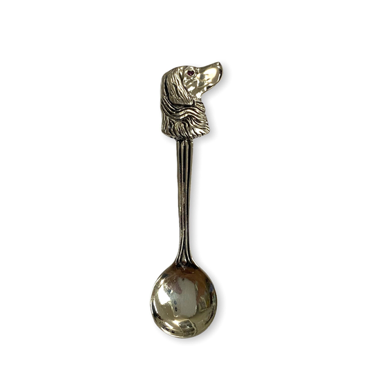 Victorian Style Golden Retriever Head Salt Spoon/Pendant With Ruby Stone 925 Sterling Sliver