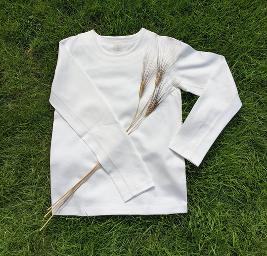 Mens Organic Cotton Long Sleeves Top, Thick White Lounge T-Shirt, Ethical Clothing