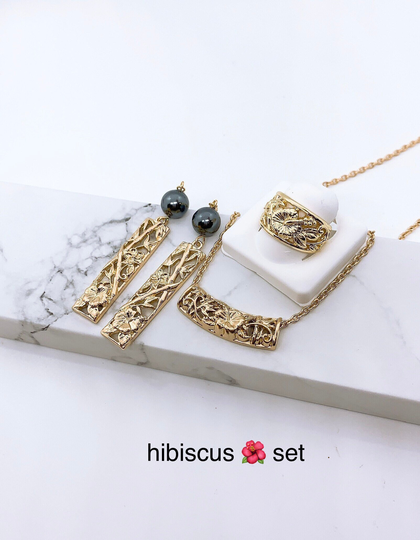 Hawaiian Hibiscus Flower Bamboo Sets Hamilton Gold