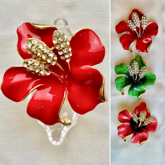 Crystal Hibiscus Flower Chandelier Crystals - Red Green Coral Flower Decorated Choose Color & Style