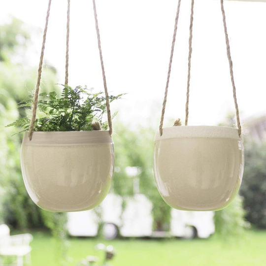 Pack Of Two Ceramic Hanging Pots With Jute Rope