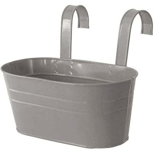 Metal Hanging Flower Pots, Removable Hook, Balcony or Garden Planter (27 x 21 x 14.5 cm) Gray