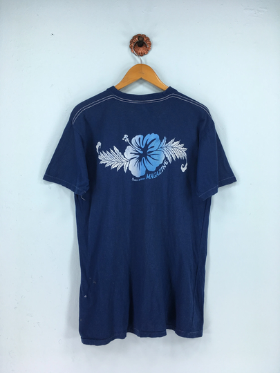 Vintage Surf Street Magazine Tshirt Unisex Large & Big Logo Pullover Hibiscus Flower Da Hui Blue Tee Size L