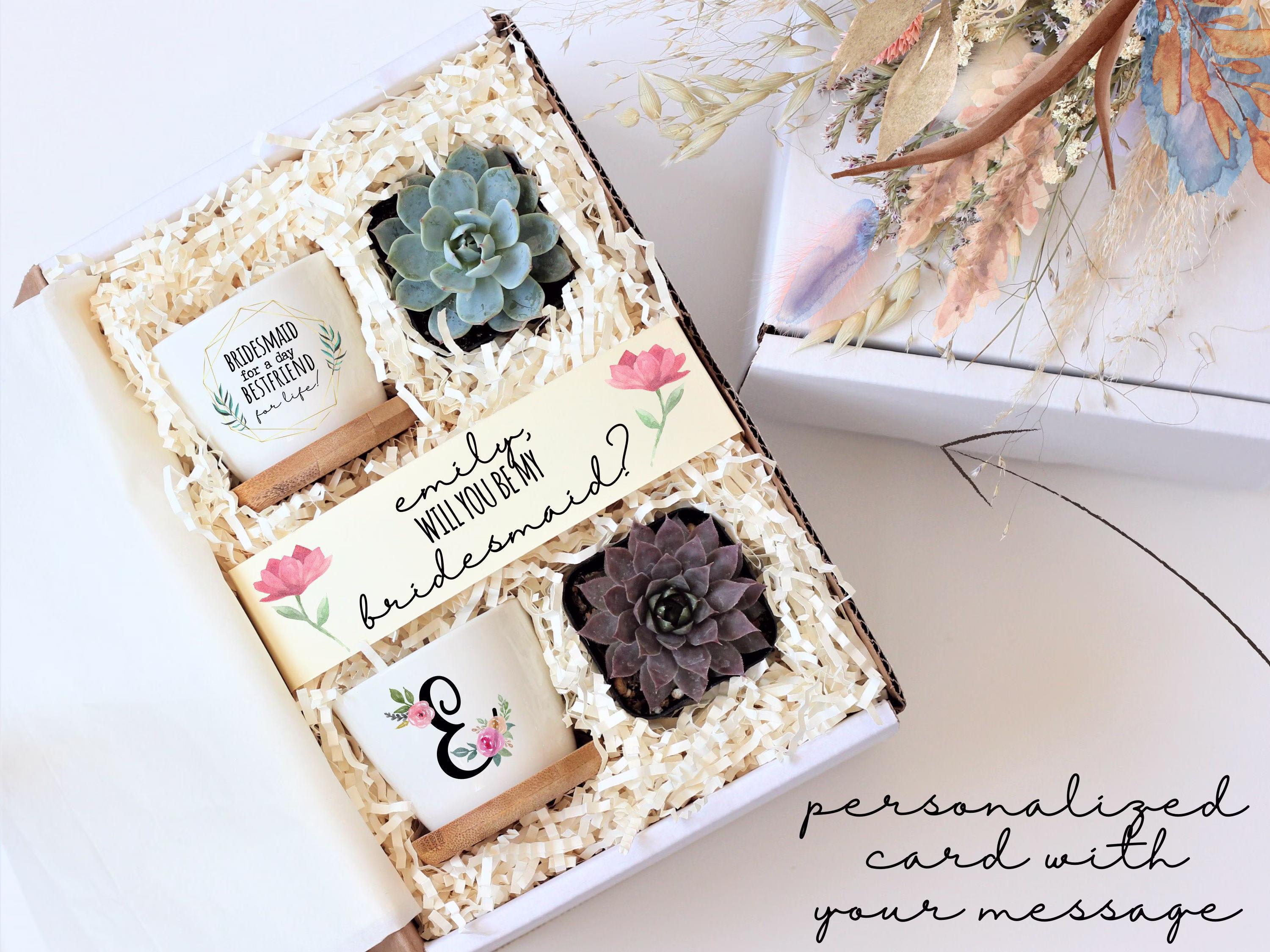 Unique Bridesmaid Proposal Gift Box - Succulent Maid Of Honor Ready To Ship Under 40