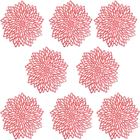 Placemats, pvc Set of 8 Placemats Washable Decor Placemats Heat Resistant Hollow Insulation Coaster Mats Heavy Duty pvc Placemats, Red