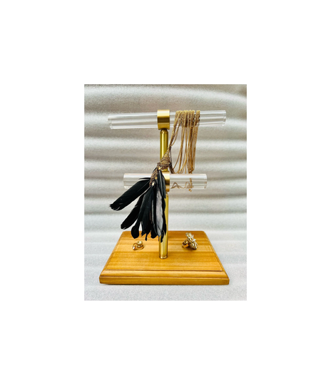 Brushed Brass Jewelry Organizer For Necklaces, Earrings, Rings, Bracelets Lucite & Wooden Holder Dressing Table